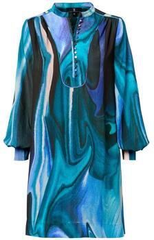 Mart Visser jurk Dhalia met all over print en plooien blauw zwart ecru