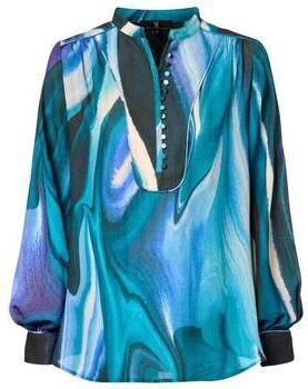 Mart Visser blousetop Simona met all over print en plooien blau ecru paars