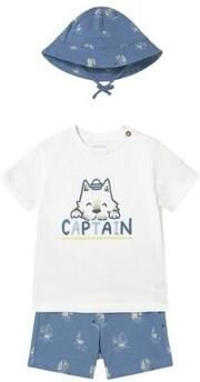 Mayoral Setjes 1655 Conjunto 3 piezas con gorro estampado bebé Azul