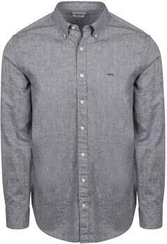 Mcgregor Overhemd Lange Mouw Overhemd Cotton Linen Navy