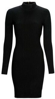 Michael Kors Zwarte geribbelde jurk met opstaande kraag Black Dames