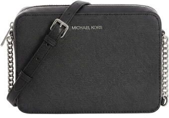 Michael Kors Zwarte Leren Schoudertas met Metalen Kettingriem Black Dames