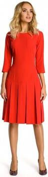Moe Jurk M336 Drop waist jurk met plooien rood