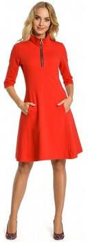 Moe Jurk M349 Fleurige jurk met ritskraag rood