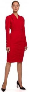 Moe Jurk M547 Gebloemde jurk met geplooide voorkant rood