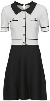 Morgan fijngebreide jurk met contrastbies en contrastbies ecru zwart