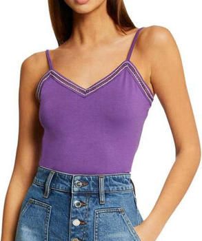 Morgan spaghettitop met contrastbies en open detail paars - Foto 2