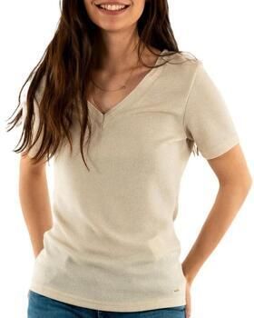 Morgan gebreid T-shirt met glitters beige - Foto 4