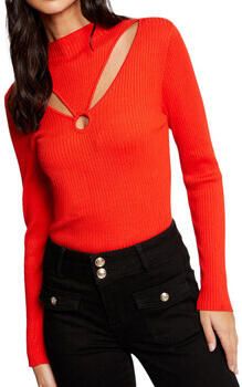 Morgan fijngebreide top met open detail oranjerood