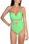 Moschino Logo-Versierde Effen Kleur Badpak Green Dames - Thumbnail 1