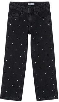 Name it KIDS straight fit jeans NKFROSE met all over print black Zwart Meisjes Katoen 134