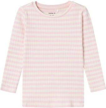 Name it MINI gestreepte longsleeve NMFSURAJA lichtroze wit Meisjes Stretchkatoen Ronde hals 104 - Foto 3