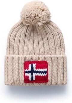Napapijri Gebreide muts met pompon en Noorse vlag Beige