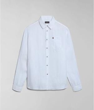 Napapijri Witte Linnen Overhemd Lange Mouwen White Heren
