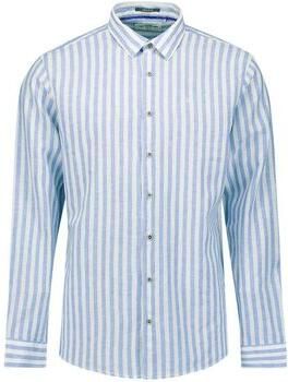 No Excess Overhemd Lange Mouw Overhemd Cotton Linen Stripes Blauw