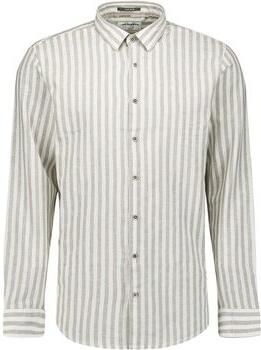 No Excess Overhemd Lange Mouw Overhemd Cotton Linen Stripes Taupe