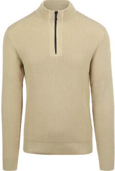 No Excess Sweater Half Zip Trui Structuur Melange Beige