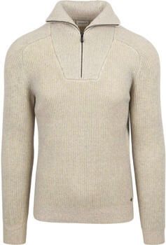 No Excess Sweater Half Zip Trui Two Coloured Melange Greige