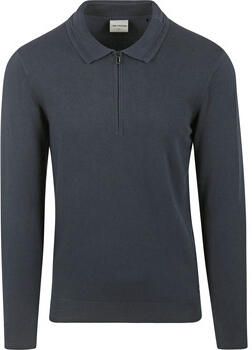 No Excess fijngebreide regular fit polo donkerblauw