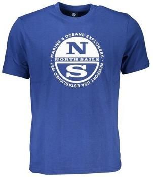 North Sails Blauw Crewneck Katoenen T-shirt met Logo Blue Heren