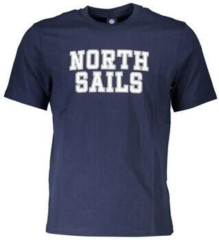North Sails Blauw Katoenen T-shirt met Print Logo Blue Heren