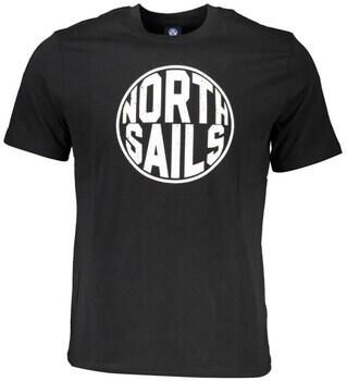 North Sails Zwart Katoenen T-shirt met Print Logo Black Heren