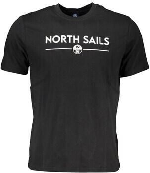 North Sails Zwart Katoenen T-shirt met Print Logo Black Heren
