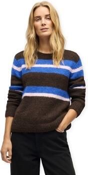 Object Trui Galia L S Knit Cocoa Brown Blue Pink