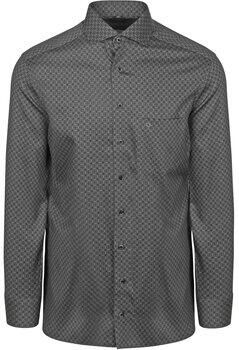 Olymp Overhemd Lange Mouw Luxor Overhemd Print Antraciet