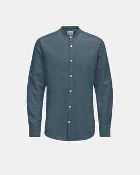 Only & Sons Slim fit linnen overhemd met opstaande kraag model 'CAIDEN'