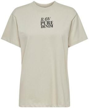 ONLY T-shirt ONLFLEUR met printopdruk beige zwart