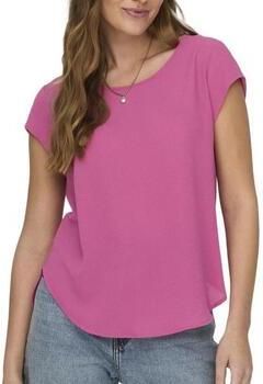 Only Blouse met korte mouwen ONLVIC – Vrouwelijke blouseshirt in losse vorm regular fit web kunstvezel ronde hals effen