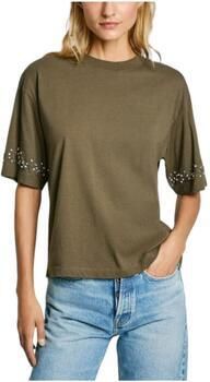 Pepe Jeans Groene gemêleerde T-shirt met strass Green Dames