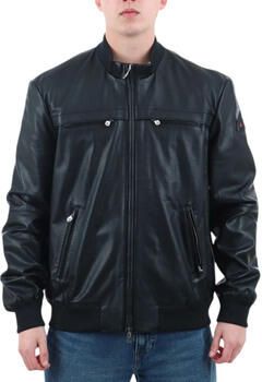 Peuterey Zwarte leren jas Sands model Black Heren