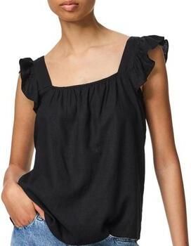 Pieces regular fit blousetop van mix van katoen en linnen model 'PIA' - Foto 3