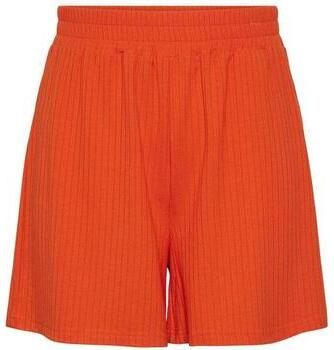 PIECES gestreepte high waist straight fit short rood