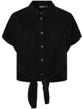 Pieces Blouse met korte mouwen PCVINSTY SS LINEN TIE SHIRT NOOS