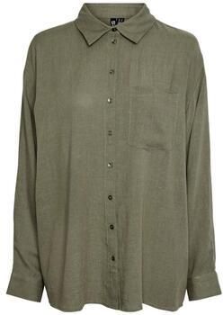 Pieces Relaxed fit overhemdblouse in een mix van viscose en linnen model 'PIA'