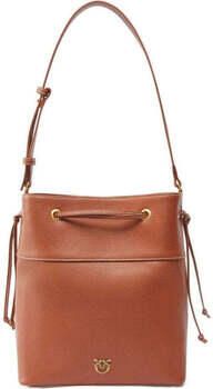 Pinko Bruine Bucket Bag met Metallic Love Birds Logo Brown Dames