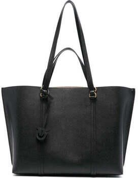 Pinko Zwarte Leren Shopper Tas met Afneembare Bedel Black Dames