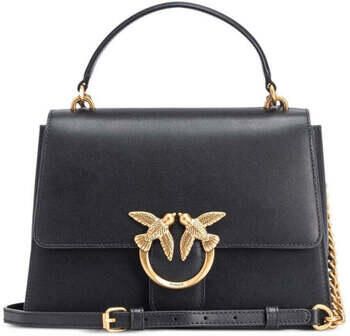 Pinko Zwarte leren schoudertas met Love Birds gesp Black Dames