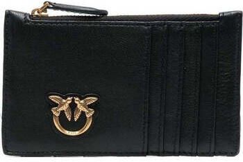 Pinko Gewatteerde leren kaarthouder met Chevron-patroon Black Dames