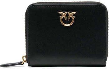 Pinko Leren portemonnee met ritssluiting en Love Birds ontwerp Black Dames