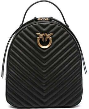 Pinko Gewatteerde Nappa Leren Rugzak met Love Birds Diamond Cut Gesp Black Dames