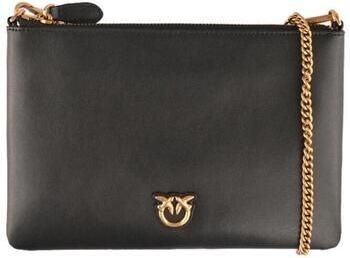 Pinko Platte Leren Schoudertas met Love Birds Diamond Cut Black Dames - Foto 6