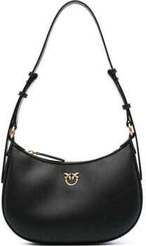 Pinko Halvemaan Leren Schoudertas met Love Birds Appliqué Black Dames - Foto 4