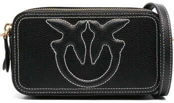 Pinko Zwarte Leren Schoudertas met Geborduurd Logo Black Dames - Foto 5