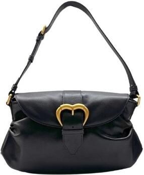 Pinko Zwarte Leren Schoudertas met Hart Black Dames