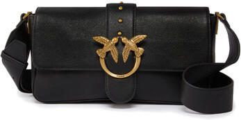 Pinko Zachte leren schoudertas met Love Birds detail Black Dames