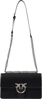 Pinko Klassieke Leren Schoudertas met Iconische Logo Sluiting Black Dames